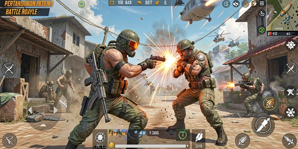 Screenshot gameplay <strong>9ET</strong> yang menampilkan pertarungan Battle Royale seru.