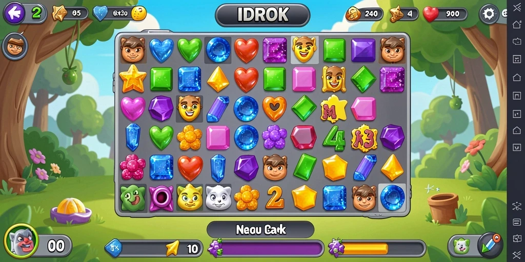 Tampilan gameplay seru dalam IDROK dengan item berwarna-warni.