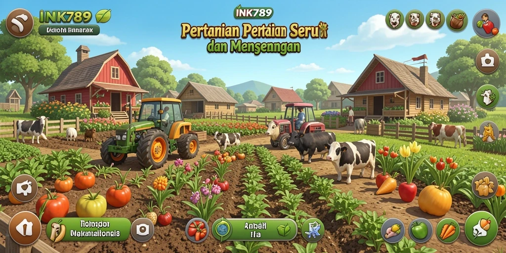 Tangkapan layar gameplay menarik dari INK789 dengan petani yang sedang bekerja di ladang.