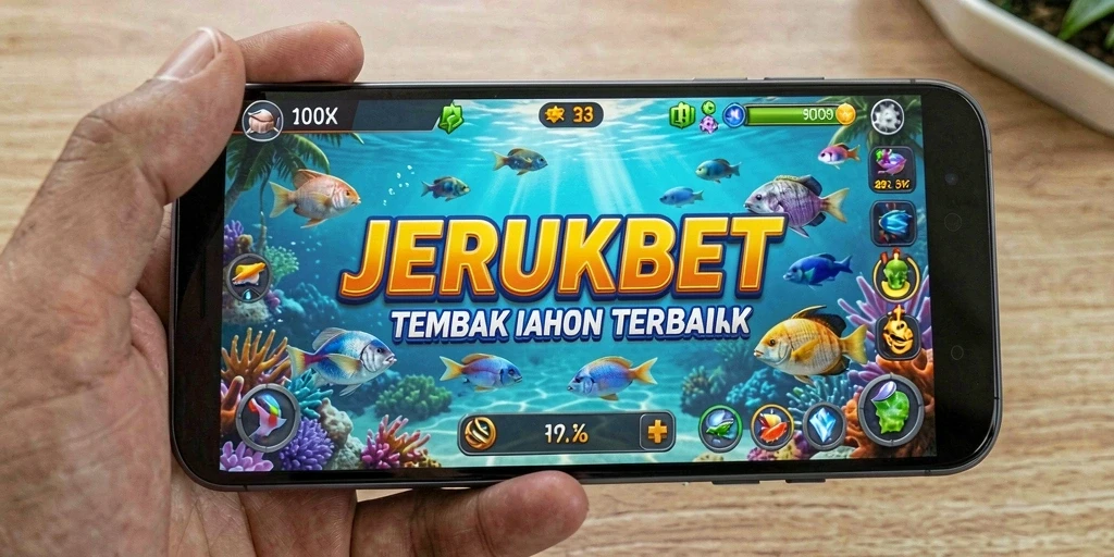 Gameplay seru JERUKBET dengan berbagai ikan untuk ditangkap.