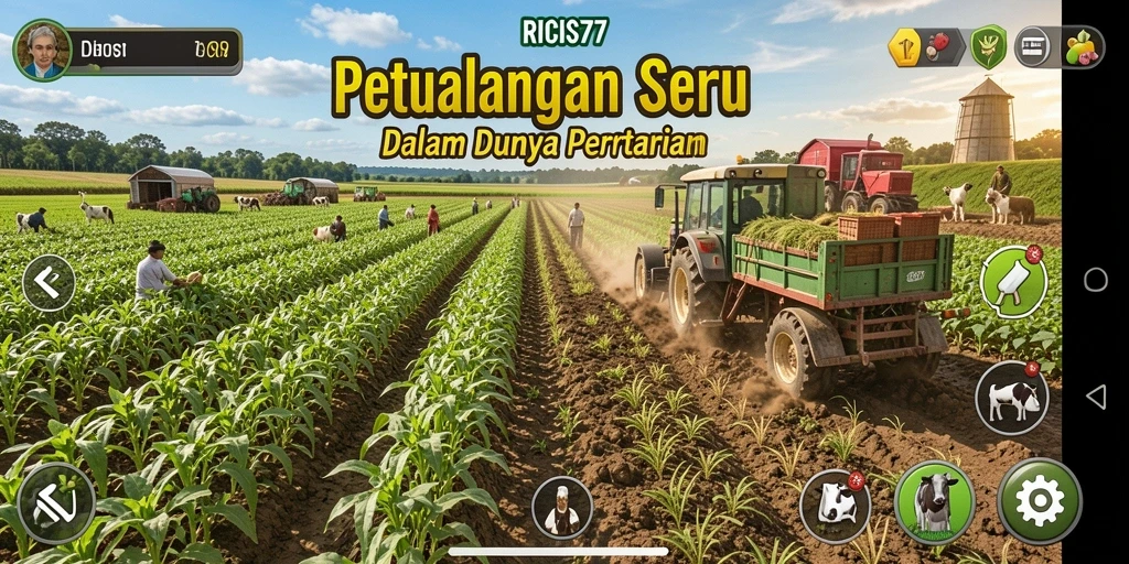 Screenshot gameplay RICIS77 menunjukkan aktivitas bercocok tanam yang seru.