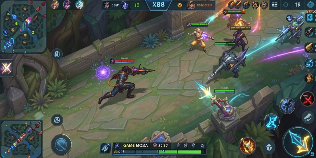 Tampilan gameplay X88 yang seru dan dinamis dalam pertempuran MOBA.